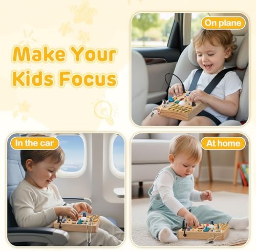 LED Busy Board for Toddlers 1-3,Montessori Sensory Toy with Key Switch and Plug, Light Up Wood Activity Switch Board for Fine Motor Skills, Educational Travel Toy Gift for 1 2 3 Year Old Boys Girls