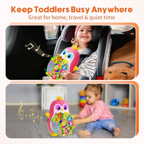 Interactive Musical Penguin Toys for 1,2+ Year Old Girl Boy, See-and-Say Learning Toy for Toddlers 1-3 with 5-Theme Pages, Lights & Music, Educational Gift for 1,2 Year Old 12-18 Month Age (Pink)
