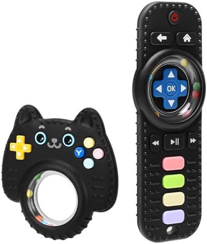 2 Pack Baby Rattles Teething Toy for Babies 3-6 Months, Teething Relief for Infant 6-24 Months, Silicone Teethers TV Remote Boys and Girls Sensory Toy