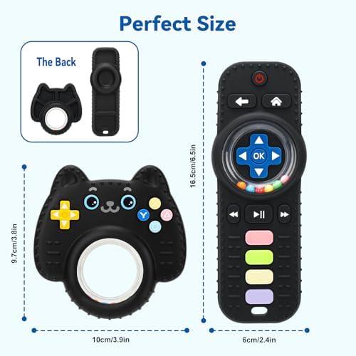 2 Pack Baby Rattles Teething Toy for Babies 3-6 Months, Teething Relief for Infant 6-24 Months, Silicone Teethers TV Remote Boys and Girls Sensory Toy