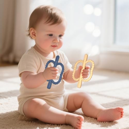 2 Pack Baby Silicone Teething Toys, Teething Sticks for Babies,Silicone teether Tubes for Baby Girl,BPA Free, Soothe Gums for 0-6 3-12 18-36 Months, Newborn Infants Toddler Sensory Chew Toys