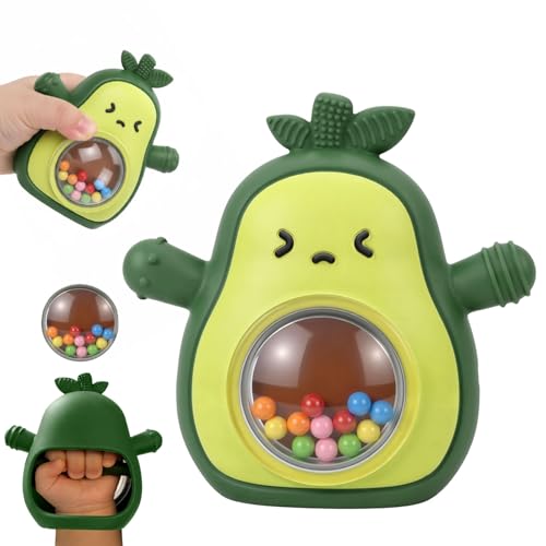 Baby Rattle Teething Toys Silicone Avocado Teething Mitten Over 3 Months-Sensory Toys for Grasping Chewing Sucking Hearing Needs-Baby Teether for Teething Relief-BPA Free Infant Toys Baby Shower Gifts