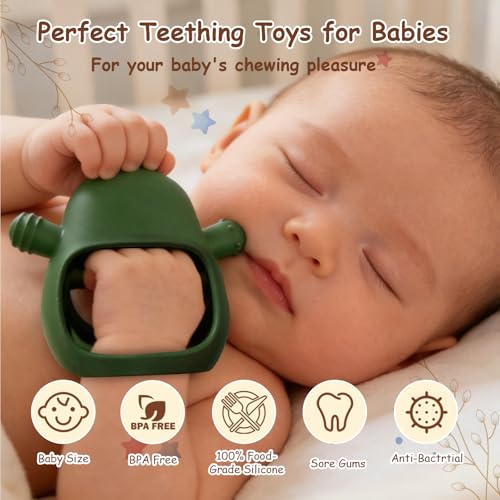 Baby Rattle Teething Toys Silicone Avocado Teething Mitten Over 3 Months-Sensory Toys for Grasping Chewing Sucking Hearing Needs-Baby Teether for Teething Relief-BPA Free Infant Toys Baby Shower Gifts