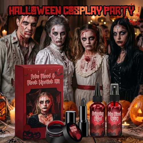 4PCS Halloween Fake Blood Kit Cosplay Vampire Makeup Accessories
