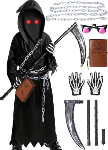 Grim Reaper Costume Kids Boys,7 PCS Scary Halloween Costumes for Kid