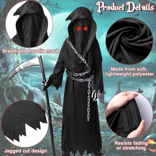 Grim Reaper Costume Kids Boys,7 PCS Scary Halloween Costumes for Kid