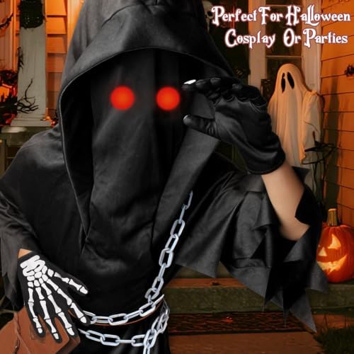 Grim Reaper Costume Kids Boys,7 PCS Scary Halloween Costumes for Kid