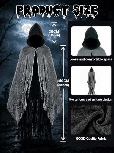 Grim Reaper Hooded Cloak for Men Women Halloween Costumes Cosplay Props