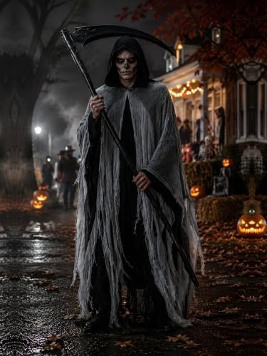 Grim Reaper Hooded Cloak for Men Women Halloween Costumes Cosplay Props