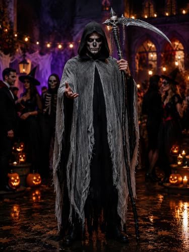 Grim Reaper Hooded Cloak for Men Women Halloween Costumes Cosplay Props