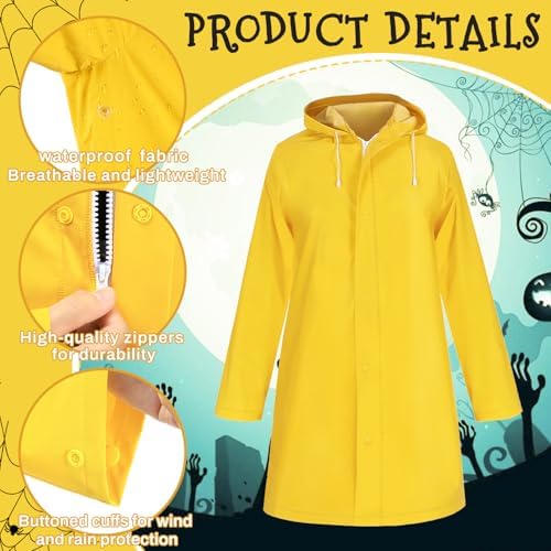 Mystical Adventure Costume Set for Women & Teens, Blue Wig, Yellow Raincoat & Socks, Crossbody Bag, Button Glasses, Key Necklace– Perfect for Halloween, Cosplay Themed Parties