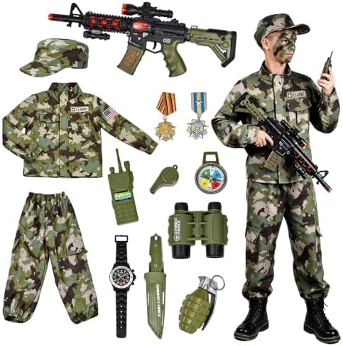 Kids Army Costume for Boys - 14 PCS Soldier Halloween Costume for Boys