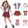 Girls Zombie Schoolgirl Costume for Halloween, Bloody School Uniform Outfit, Scary Costume for Kids Ages 5-14