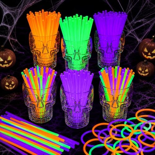 100 Pcs 8" Halloween Glow Sticks Bulk Party Pack