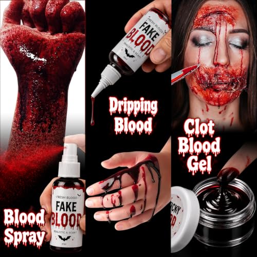 Fake Blood Spray, 6 Pcs Stage Blood Kit for Halloween Makeup, Fake Scars