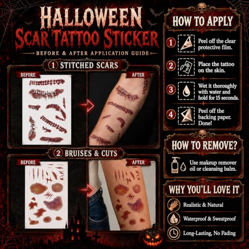 Fake Blood Spray, 6 Pcs Stage Blood Kit for Halloween Makeup, Fake Scars