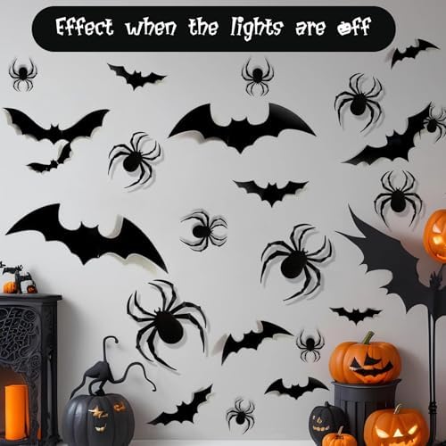 36 Pack Halloween Bat Spider Wall Decor LED Bat Spider Wall Stickers