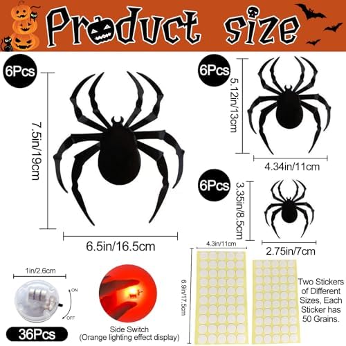 36 Pack Halloween Bat Spider Wall Decor LED Bat Spider Wall Stickers