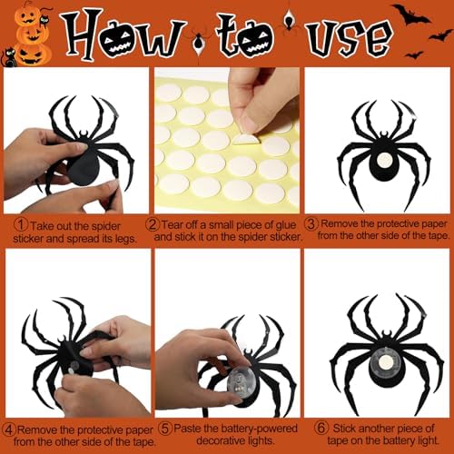 36 Pack Halloween Bat Spider Wall Decor LED Bat Spider Wall Stickers