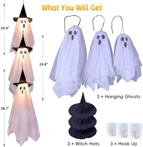 3 Pack Halloween Decorations Swinging Ghost Outdoor Decor