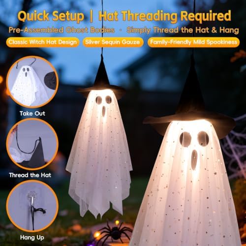 3 Pack Halloween Decorations Swinging Ghost Outdoor Decor