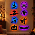 Halloween LED Window Lights, 8-Piece Bat and Witch Wall Decorations，Black：3