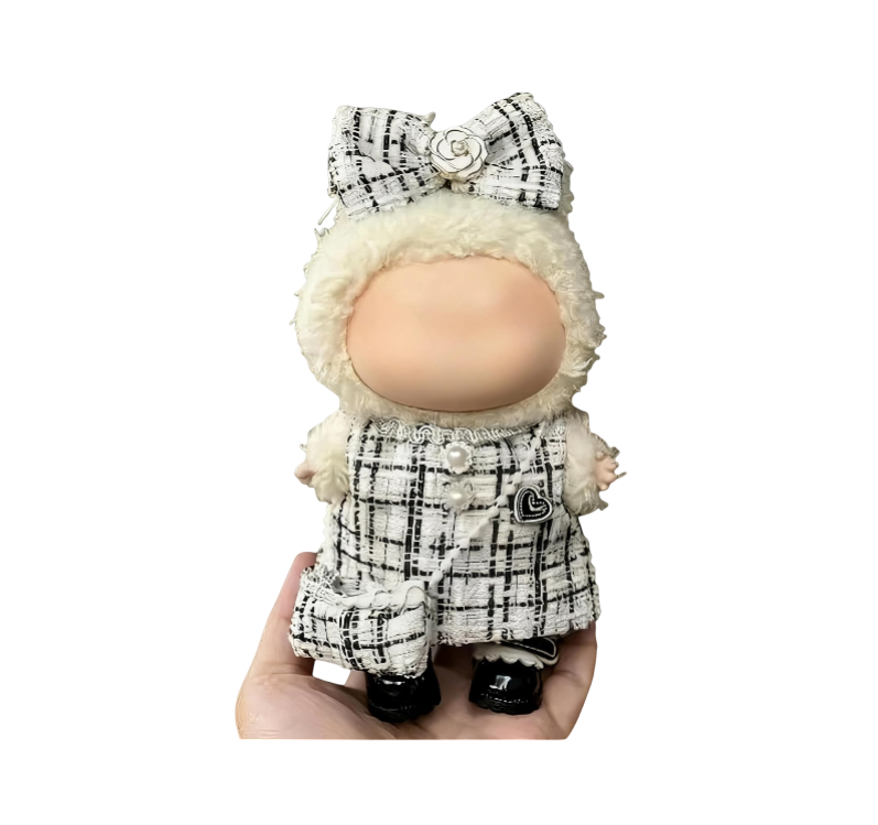 Clothes for LABUBU 17cm Doll (NO Doll)（NO Shoes, Outfit for LABUBU, Dress + Hairpin + Mini Bag Set for LABUBU Dress Up, Fashion and Premium Dolls Accessories for LABUBU