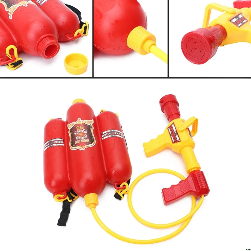 Firefighter Toys for Kids Ages 3+, 5-Piece Fireman Toys Set with Toy Fire Extinguisher, Backpack Water Gun, Whistle, Name Tag & Storage Bag, Summer Outdoor Water Blaster Soaker Gift Set