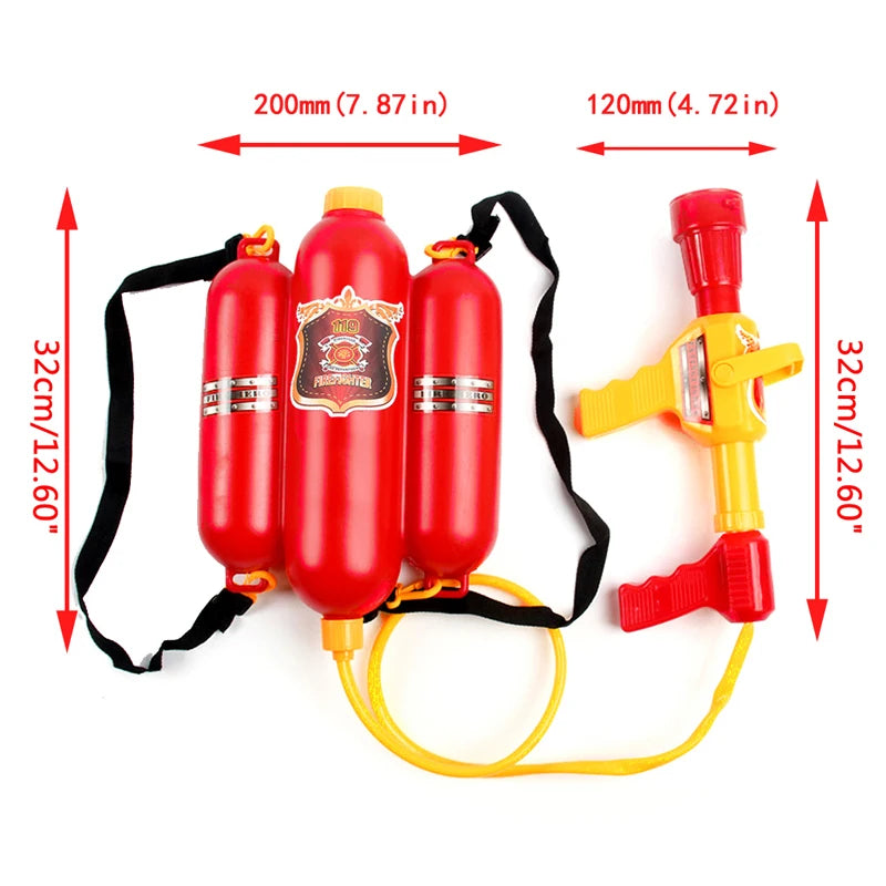 Firefighter Toys for Kids Ages 3+, 5-Piece Fireman Toys Set with Toy Fire Extinguisher, Backpack Water Gun, Whistle, Name Tag & Storage Bag, Summer Outdoor Water Blaster Soaker Gift Set