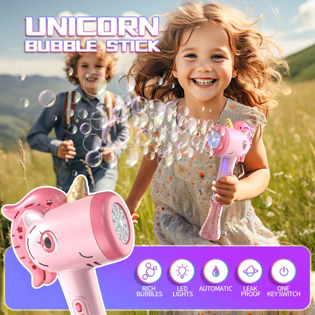 Unicorn Bubble Machine Wand Gifts for Kids Toddlers Age 1 2 3 4 5 6 7 8 Years Old Birthday Party Unique Cute Baby Outdoor Outside Summer Toy Easter Day Game for Little Girl Boy