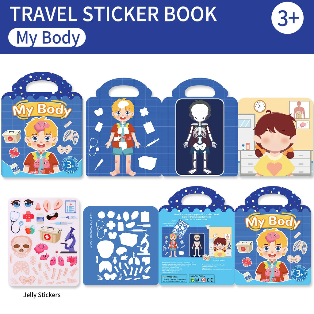 Reusable Sticker Book for Toddlers 3-6, Jelly Sticker Books for Toddler, Travel Sticker Activity Toys for Kids 3 4 5 6 Years Old Girls & Boys