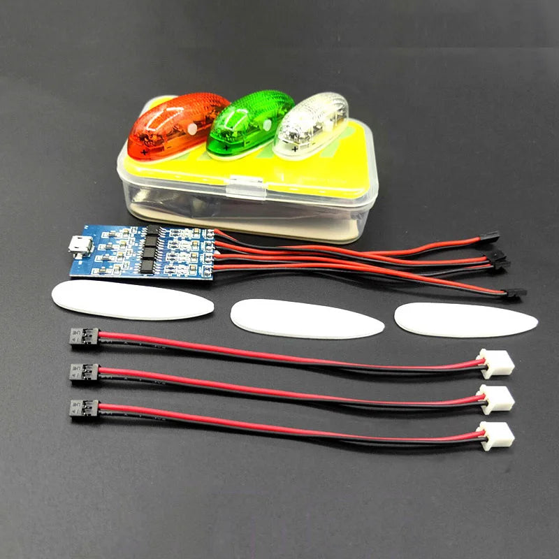 LED Light Kit for RC Plane Jet Airplane Aircraft Fix Wing Quadcopter, Rechargeable Red Green White LED Flashing Lights, Super Bright Little Light for Safe Dusk Flight