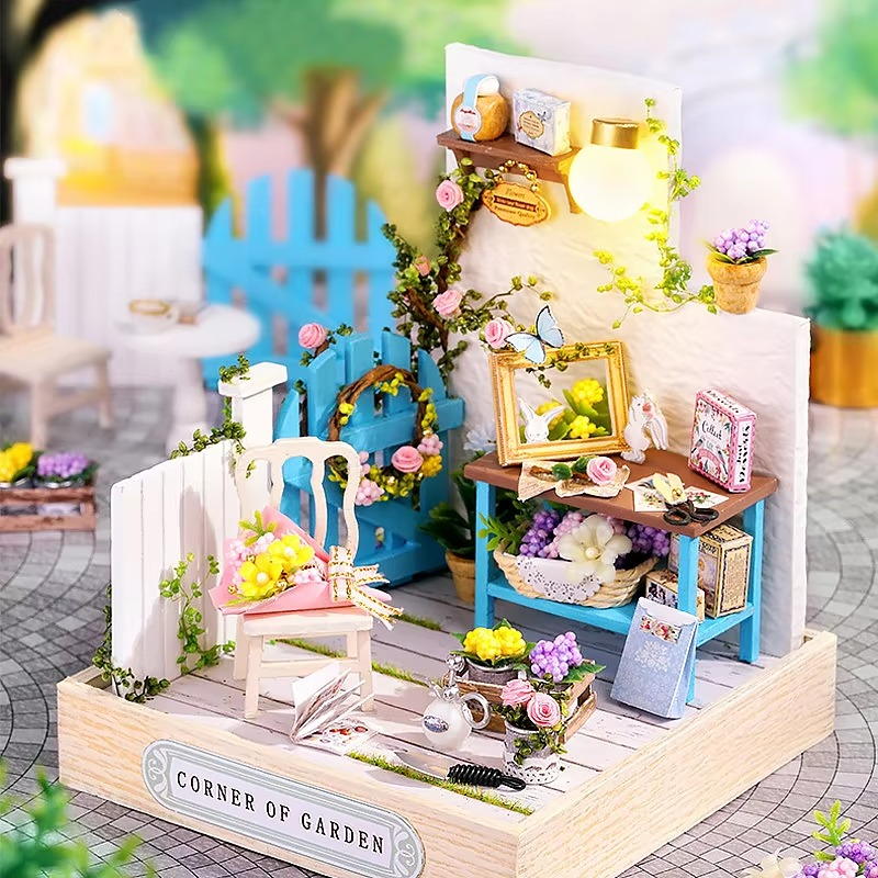Mini DIY Dollhouse Kit, 3D Wooden Puzzle Assembly Building Model with Miniature Furniture, Handmade Craft Doll House for Home Bedroom Decoration, Creative Gift for Kids & Teens