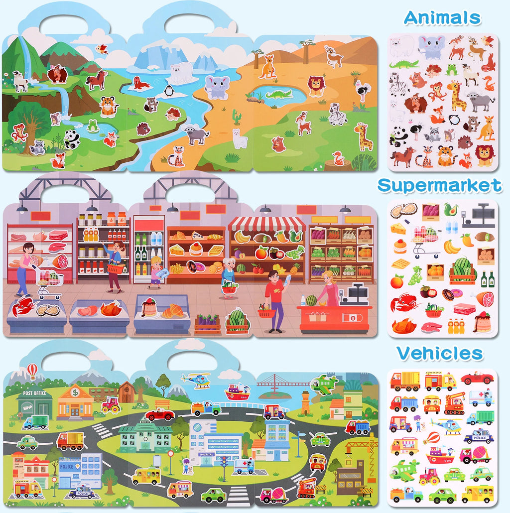 Reusable Sticker Book for Toddlers 3-6, Jelly Sticker Books for Toddler, Travel Sticker Activity Toys for Kids 3 4 5 6 Years Old Girls & Boys