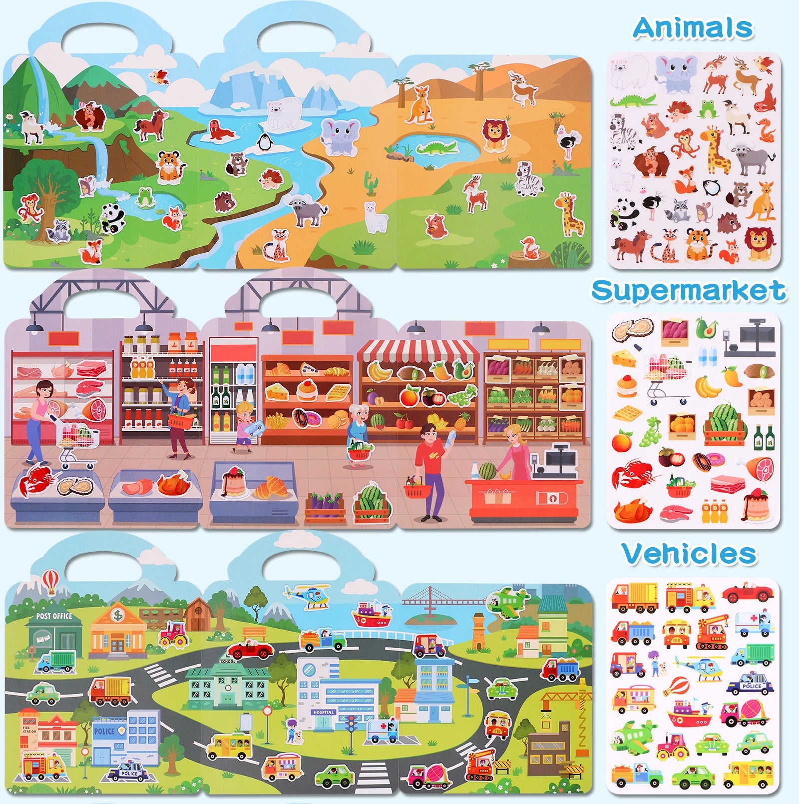 Reusable Sticker Book for Toddlers 3-6, Jelly Sticker Books for Toddler, Travel Sticker Activity Toys for Kids 3 4 5 6 Years Old Girls & Boys