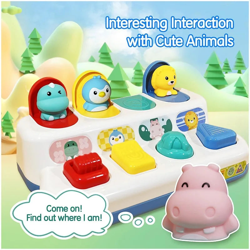 interactive Pop up Animal Toys with Music & Light, Montessori Cause and Effect Toys for 1 Year Old Boy Girl Early Learning Musical Baby Toy 9-12-18 Months STEM Toddler Toy Age 1-2 Gift for Infant