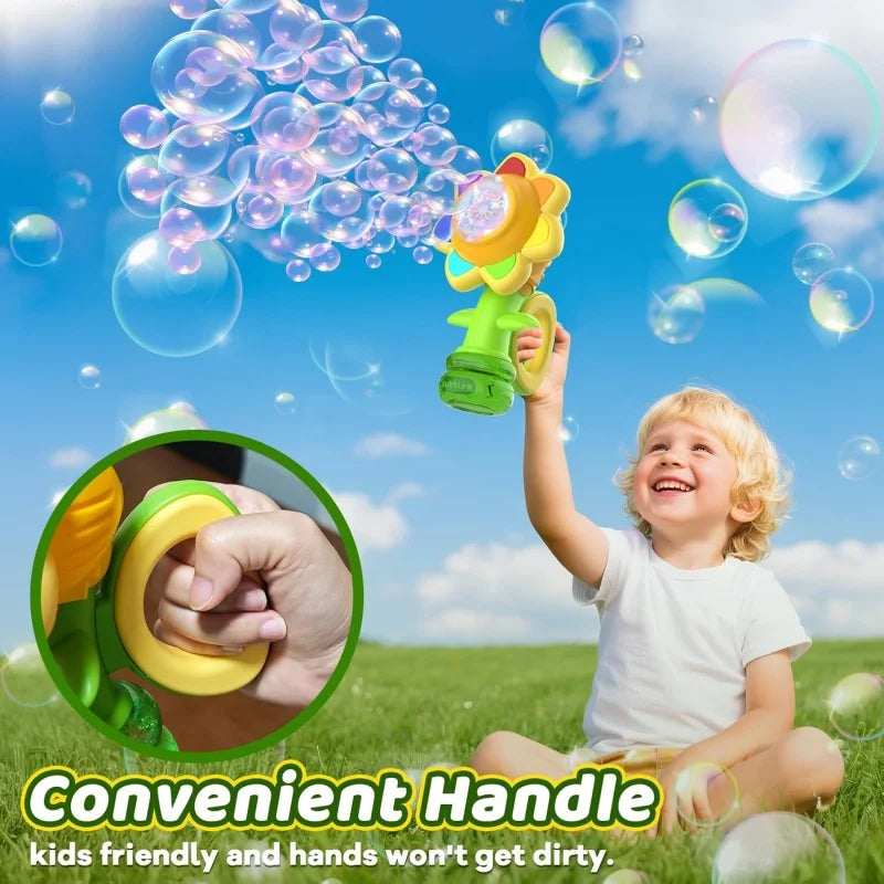 Sunflower Bubble Machine for Kids, Automatic Bubble Gun with Colorful Lights, Handheld Flower Bubble Toy for Toddlers, 25,000+ Bubbles, 3 Modes, Outdoor Bubble Blower, Easter, Wedding，Birthday Gift