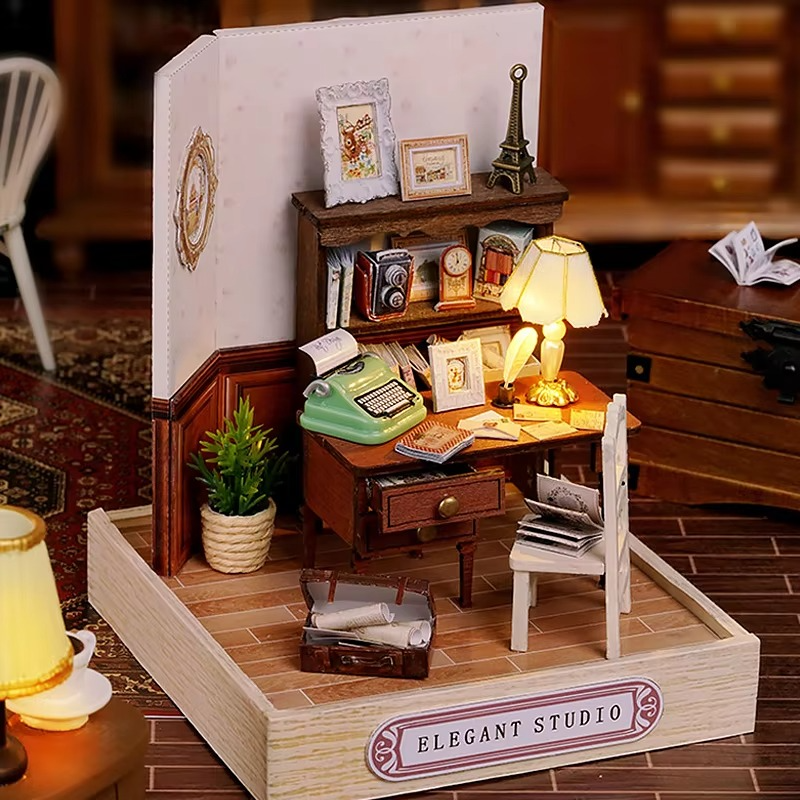 Mini DIY Dollhouse Kit, 3D Wooden Puzzle Assembly Building Model with Miniature Furniture, Handmade Craft Doll House for Home Bedroom Decoration, Creative Gift for Kids & Teens