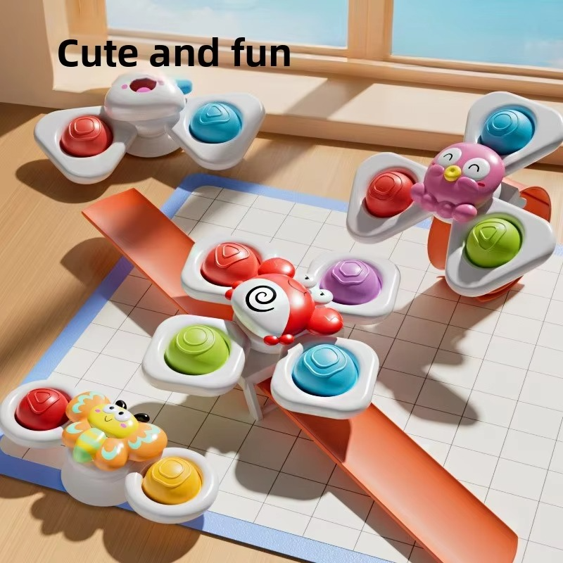 3PCS Suction Cup Spinner Toys for Toddlers, Cartoon Animal Spinning Sensory Toys for Baby High Chair Tray, Window, Bath, Table & Travel, Interactive Fine Motor Toys for Kids