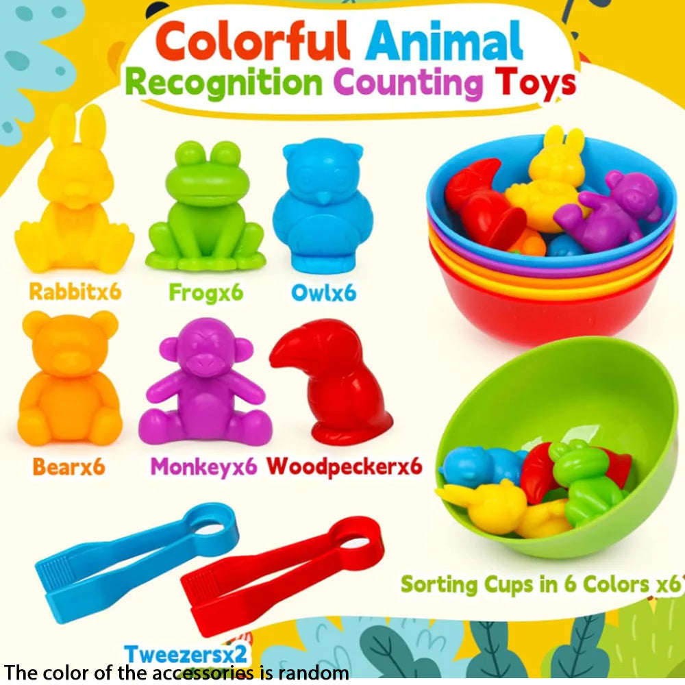 Counting Animals Color Sorting Matching Games with Sorting Bowls Montessori Sensory Early Educational Toys Learning Fine Motor Skill & Counting Math Toys Gift for 3 4 5 Year Old Boys Girls