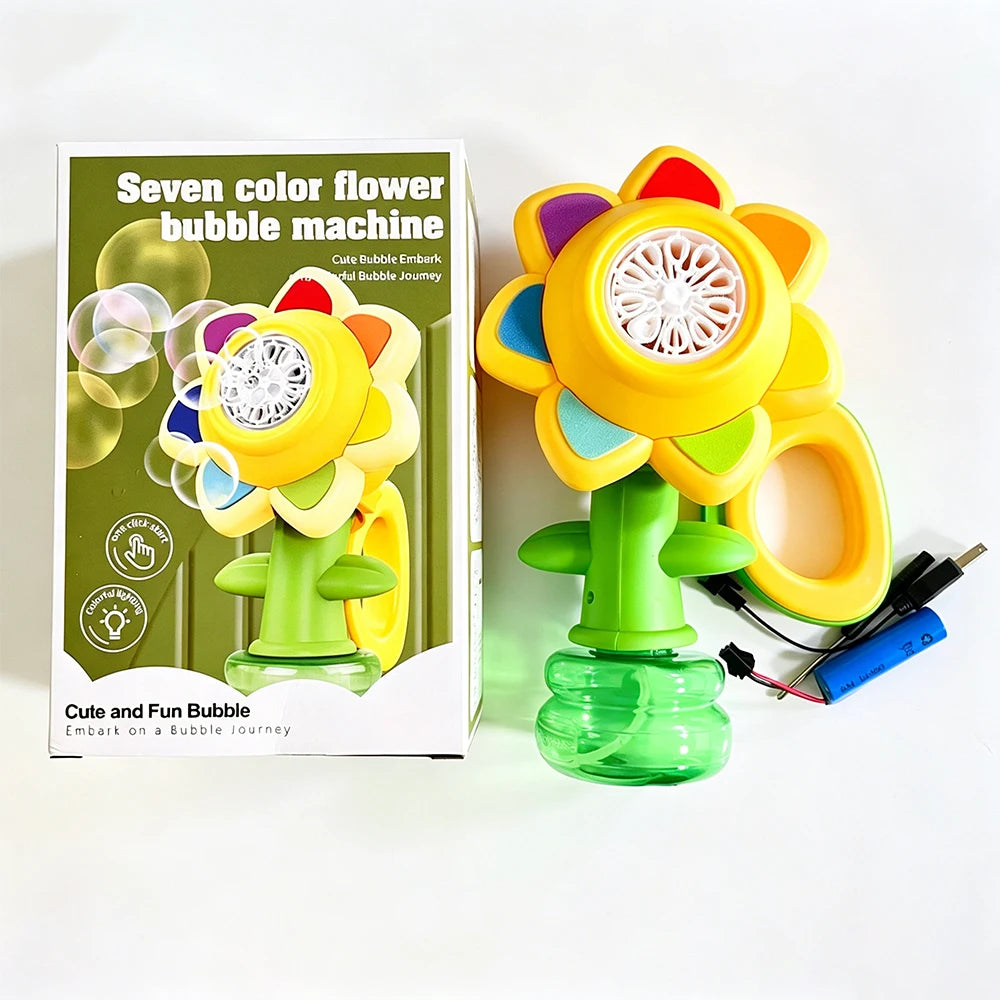 Sunflower Bubble Machine for Kids, Automatic Bubble Gun with Colorful Lights, Handheld Flower Bubble Toy for Toddlers, 25,000+ Bubbles, 3 Modes, Outdoor Bubble Blower, Easter, Wedding，Birthday Gift