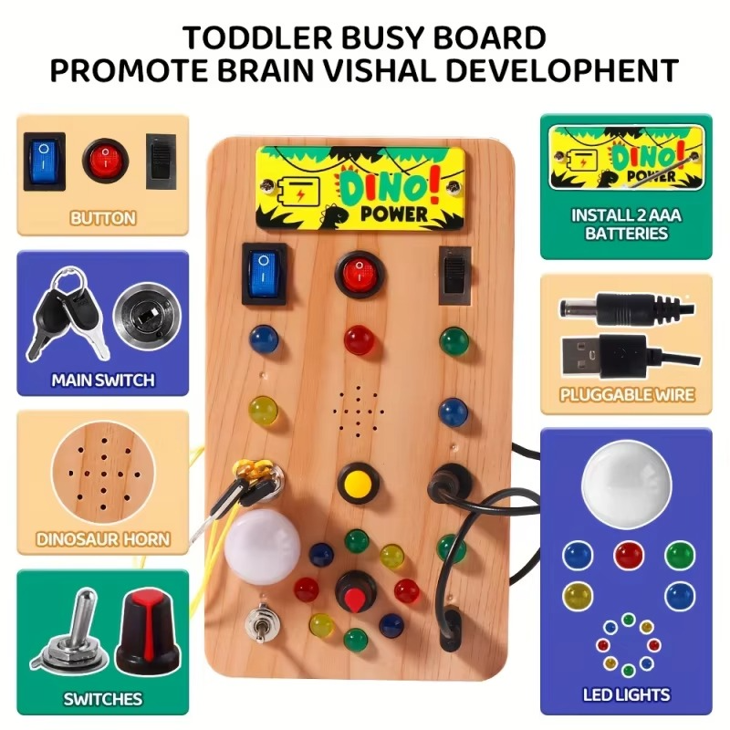Busy Board, Montessori Toys for 1-3 Years Old Boys & Girls, Sensory Toys for Kids with Autism, Toddlers Learning Activity for Early Development (Busy Board v5)