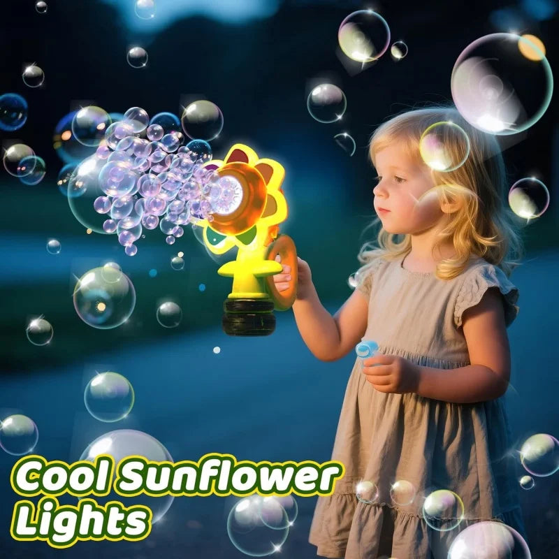 Sunflower Bubble Machine for Kids, Automatic Bubble Gun with Colorful Lights, Handheld Flower Bubble Toy for Toddlers, 25,000+ Bubbles, 3 Modes, Outdoor Bubble Blower, Easter, Wedding，Birthday Gift