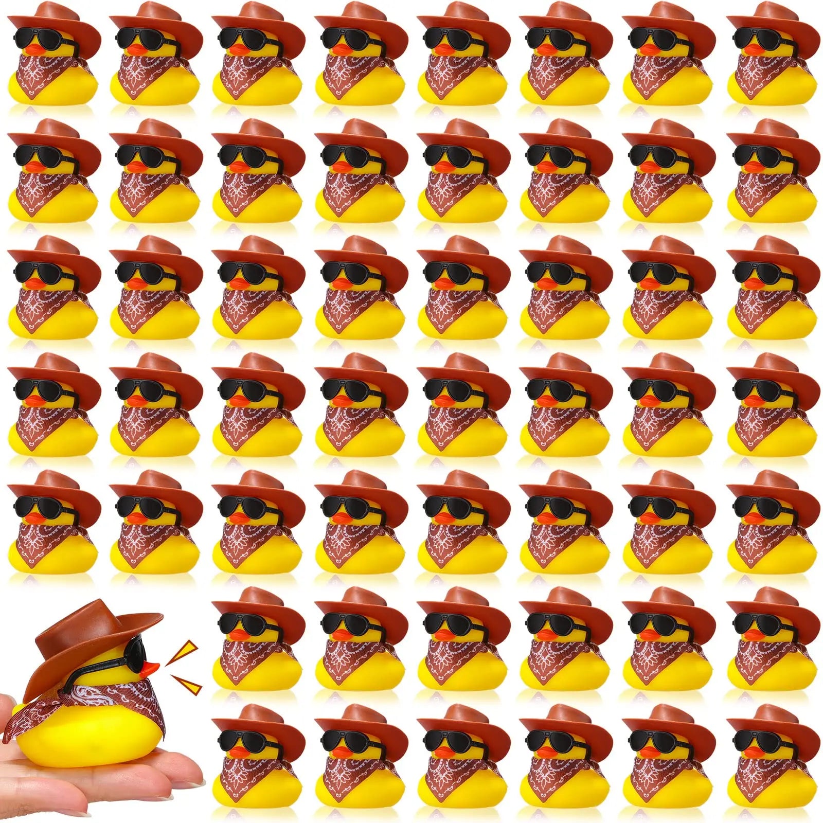 Cowboy Rubber Duck Mini Yellow Duckies Tiny Ducks Party Toys with Mini Cowboy Hat Paisley Bandana, Sunglasses for Baby Shower Birthday Gift Swimming Party Favor(Classic Style)
