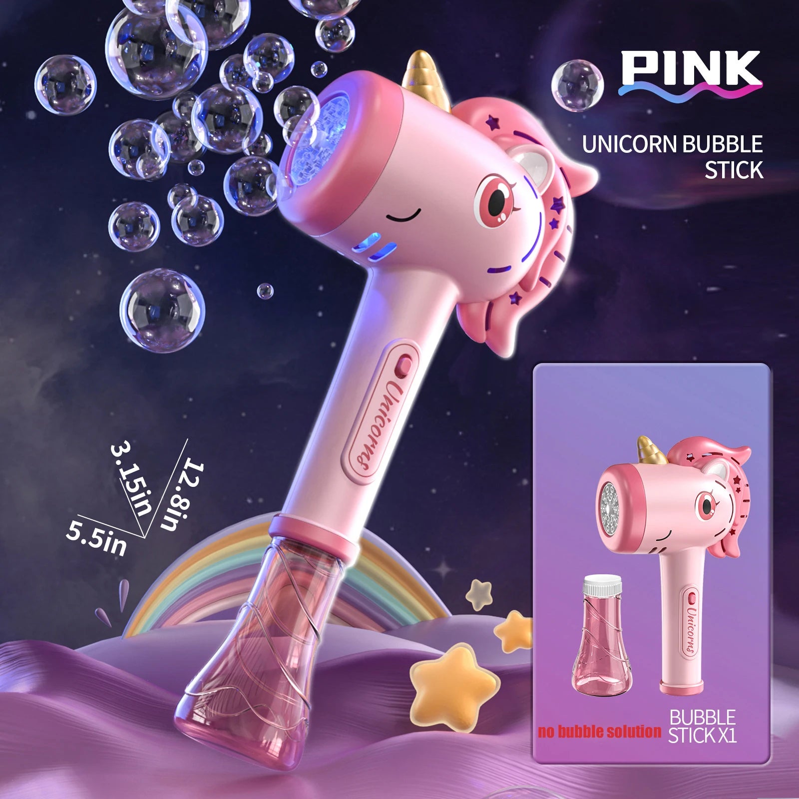 Unicorn Bubble Machine Wand Gifts for Kids Toddlers Age 1 2 3 4 5 6 7 8 Years Old Birthday Party Unique Cute Baby Outdoor Outside Summer Toy Easter Day Game for Little Girl Boy