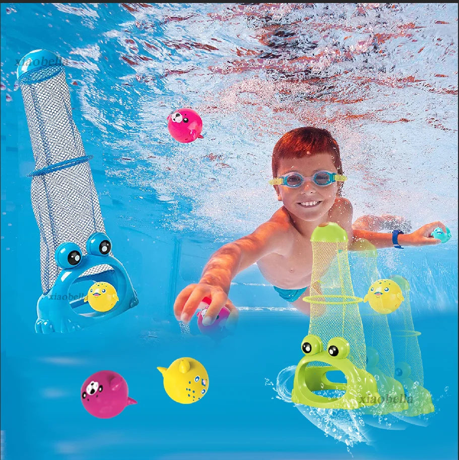 Underwater Dive Rescue Toys,Pool Diving Toys with Storage Fish Box, Colorful Animal Pool Sinkies Swimming Training Game, Summer Pool Floating Play Set Fun Outdoor Swim Lake Beach Party