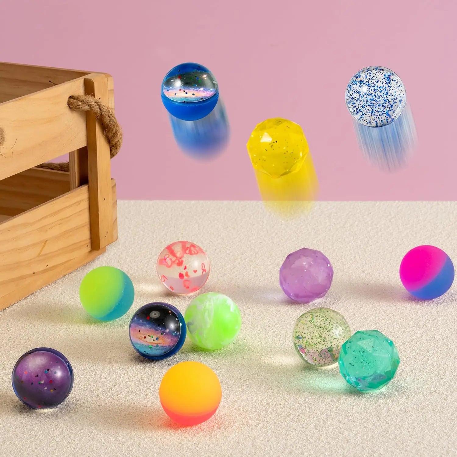 24 PCS Multistyle Bouncy Balls, 6 Styles 32mm Assorted Bouncy Balls Bulk with Storage Bag, Bounce Toys for Kids Party Favors Birthdays Gifts Goodie Bags Stuffers Carnival Prizes