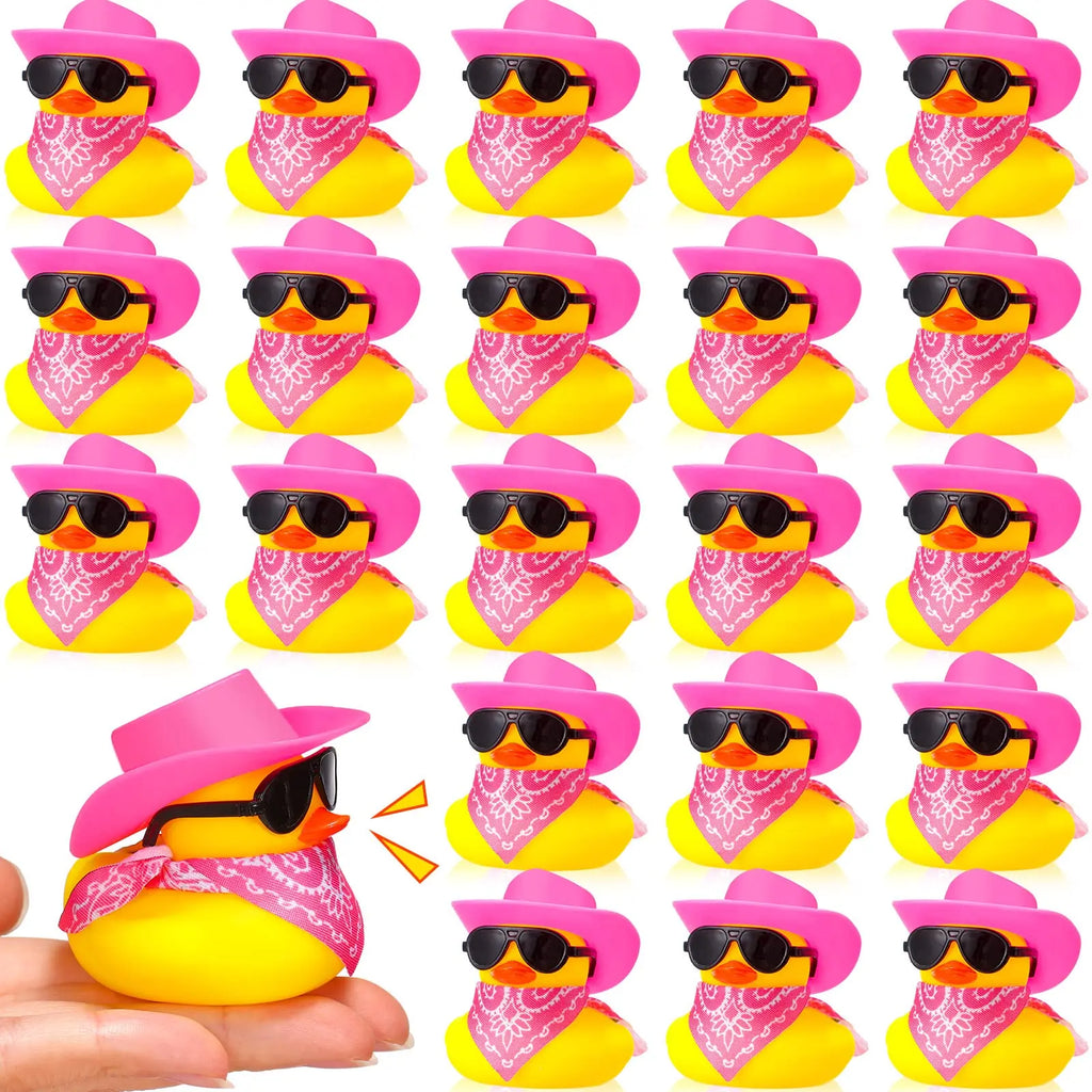 Cowboy Rubber Duck Mini Yellow Duckies Tiny Ducks Party Toys with Mini Cowboy Hat Paisley Bandana, Sunglasses for Baby Shower Birthday Gift Swimming Party Favor(Classic Style)