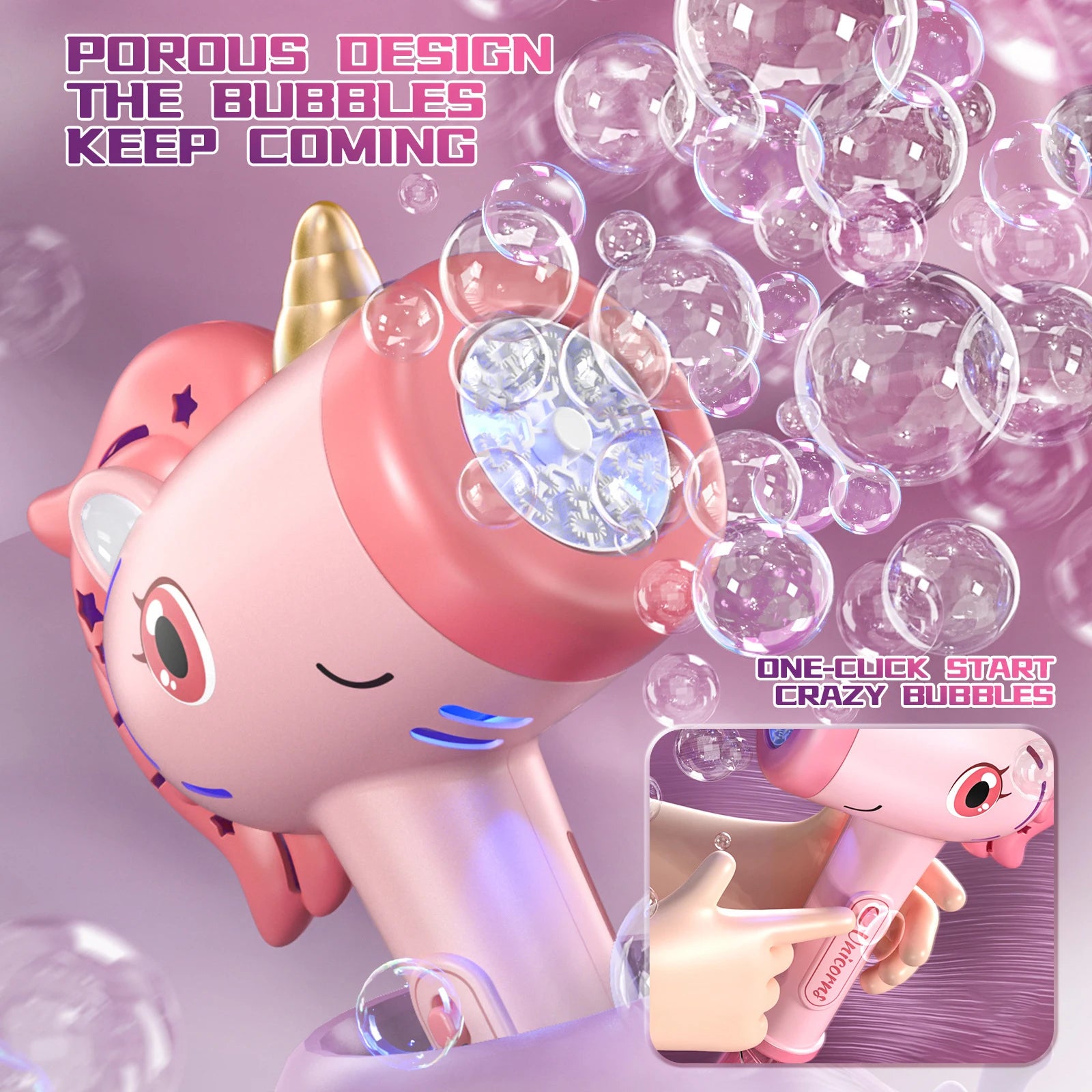 Unicorn Bubble Machine Wand Gifts for Kids Toddlers Age 1 2 3 4 5 6 7 8 Years Old Birthday Party Unique Cute Baby Outdoor Outside Summer Toy Easter Day Game for Little Girl Boy