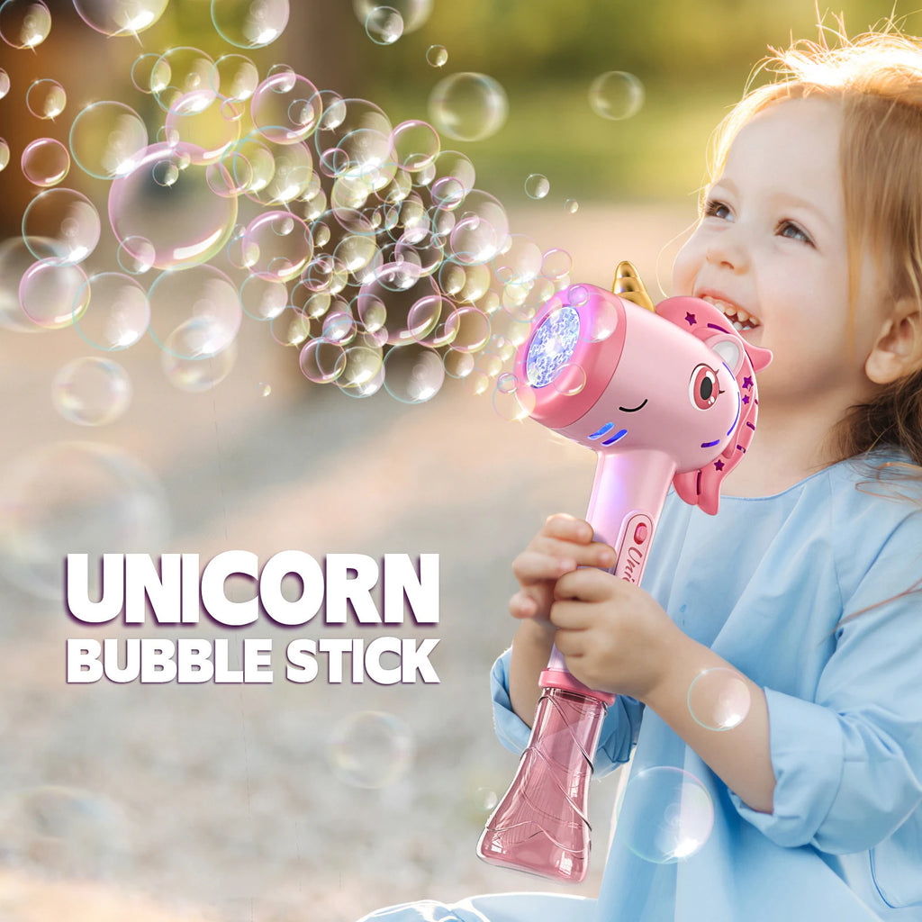 Unicorn Bubble Machine Wand Gifts for Kids Toddlers Age 1 2 3 4 5 6 7 8 Years Old Birthday Party Unique Cute Baby Outdoor Outside Summer Toy Easter Day Game for Little Girl Boy